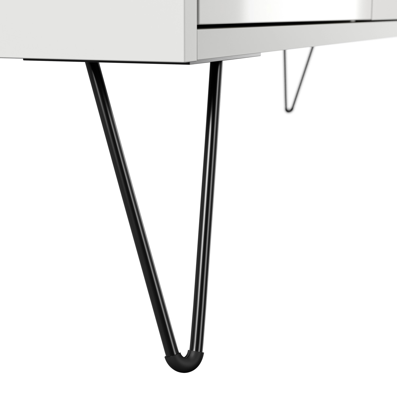 Detailansicht der schwarzen Metallfüße des weißen Posseik Sideboards Industrial C.