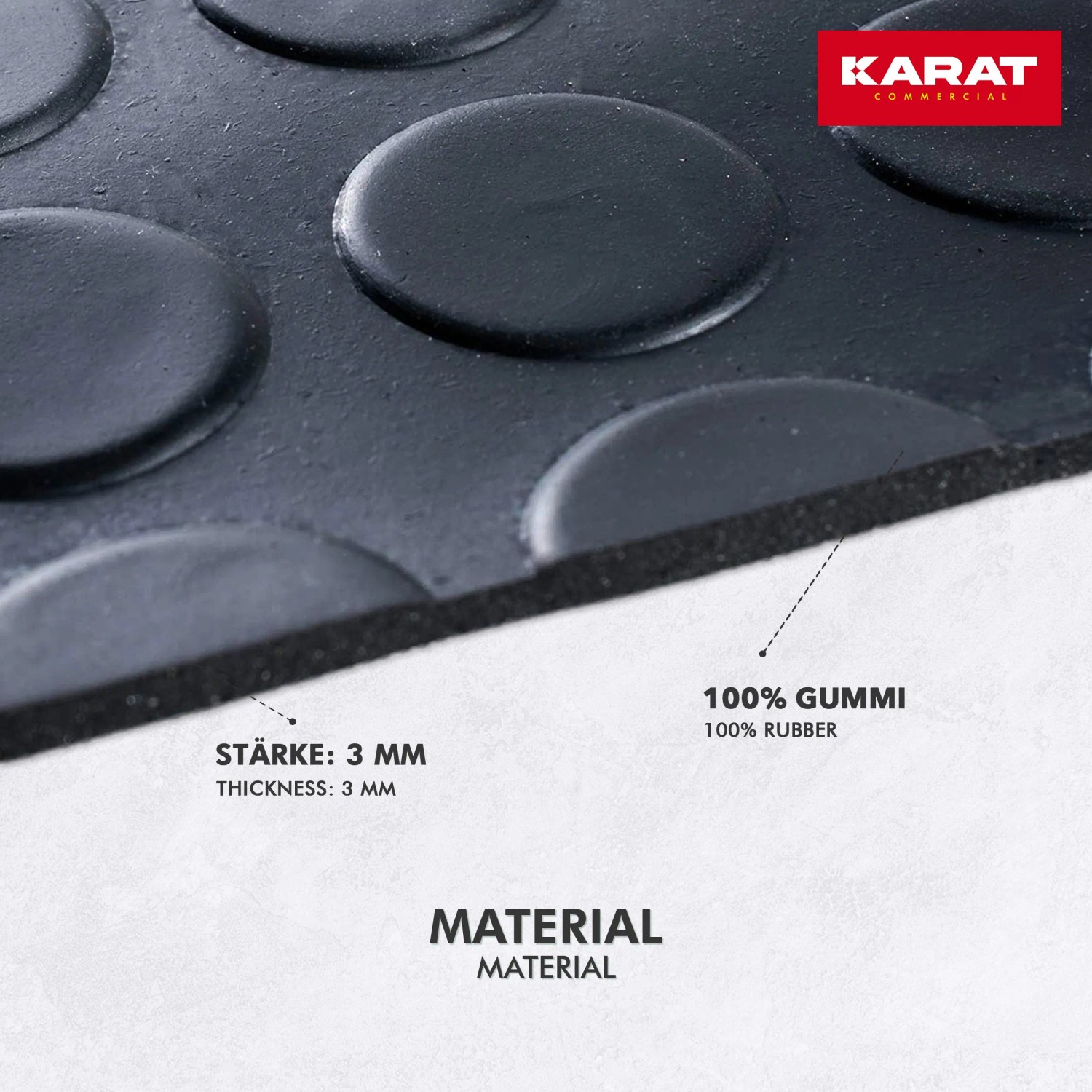 KARAT Gummiläufer mit Flachnoppen, rutschfeste Gummimatte, Detailansicht.