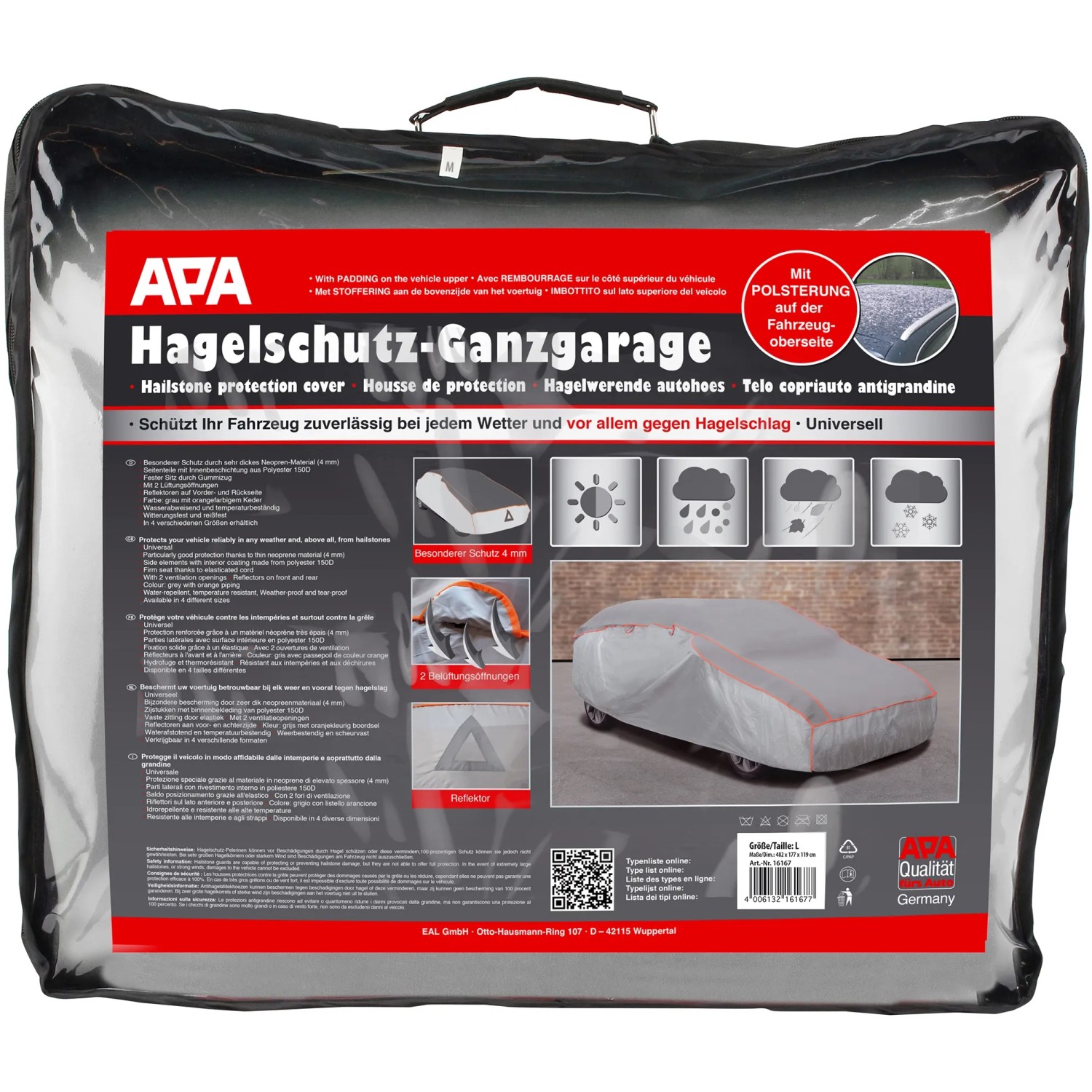 Apa Hagelschutz-Ganzgarage Gr. L für PKW, schützt vor Hagel, Schnee und Staub. Inklusive Gummizug.