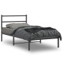 Schwarzes Metall Bettgestell 107x203 cm mit Kopfteil für Schlafzimmer.