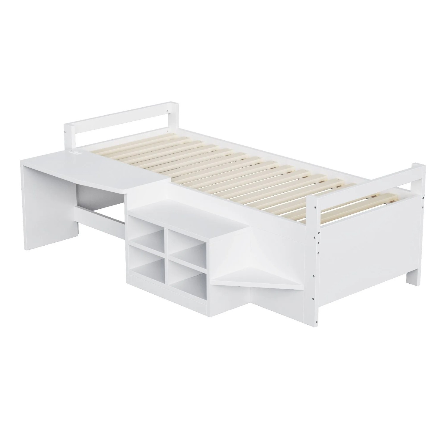 Merax Kinderbett 90x200cm Holzbett Schreibtisch Steckdose Weiß