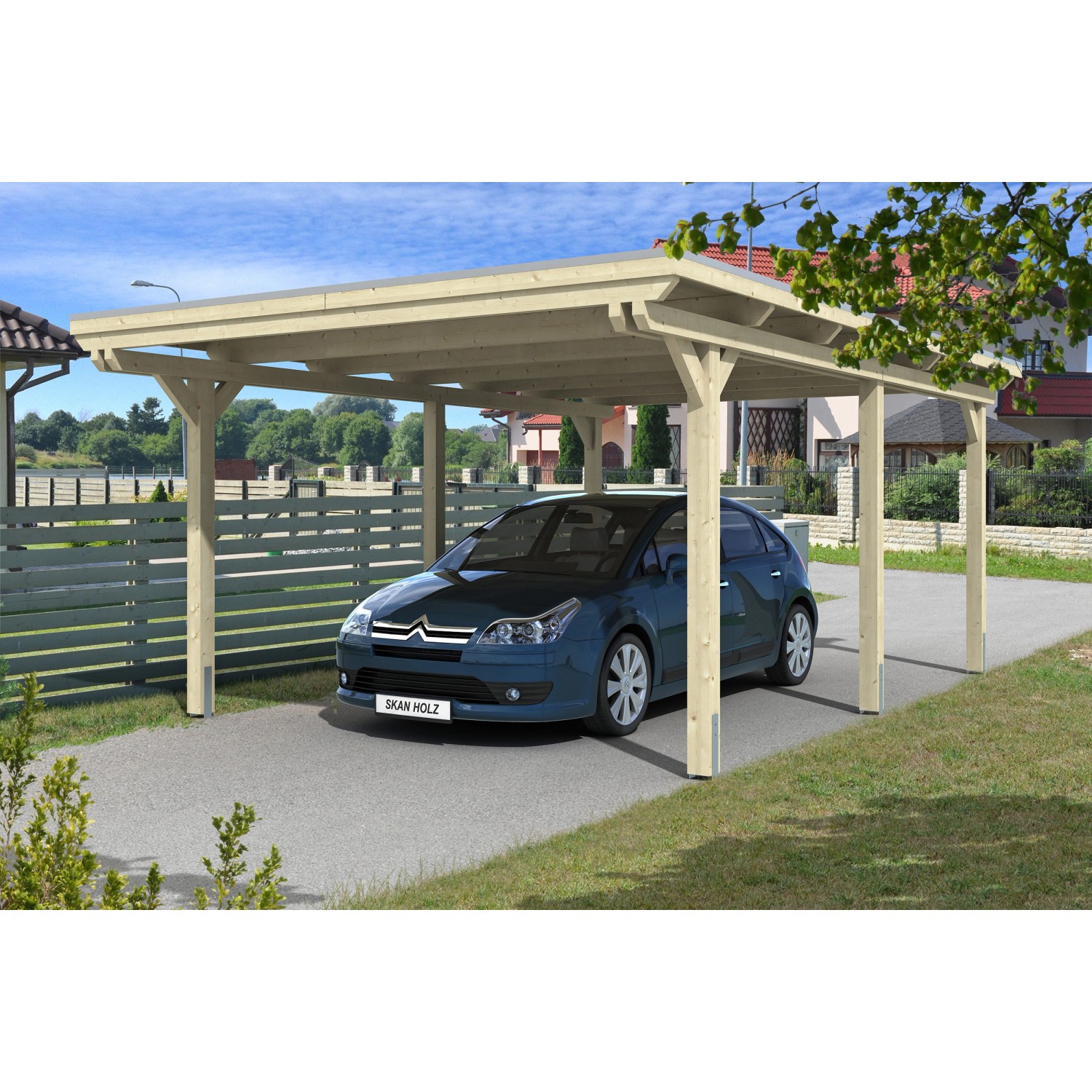 Skan Holz Flachdach-Einzelcarport Emsland 404 cm x 604 cm