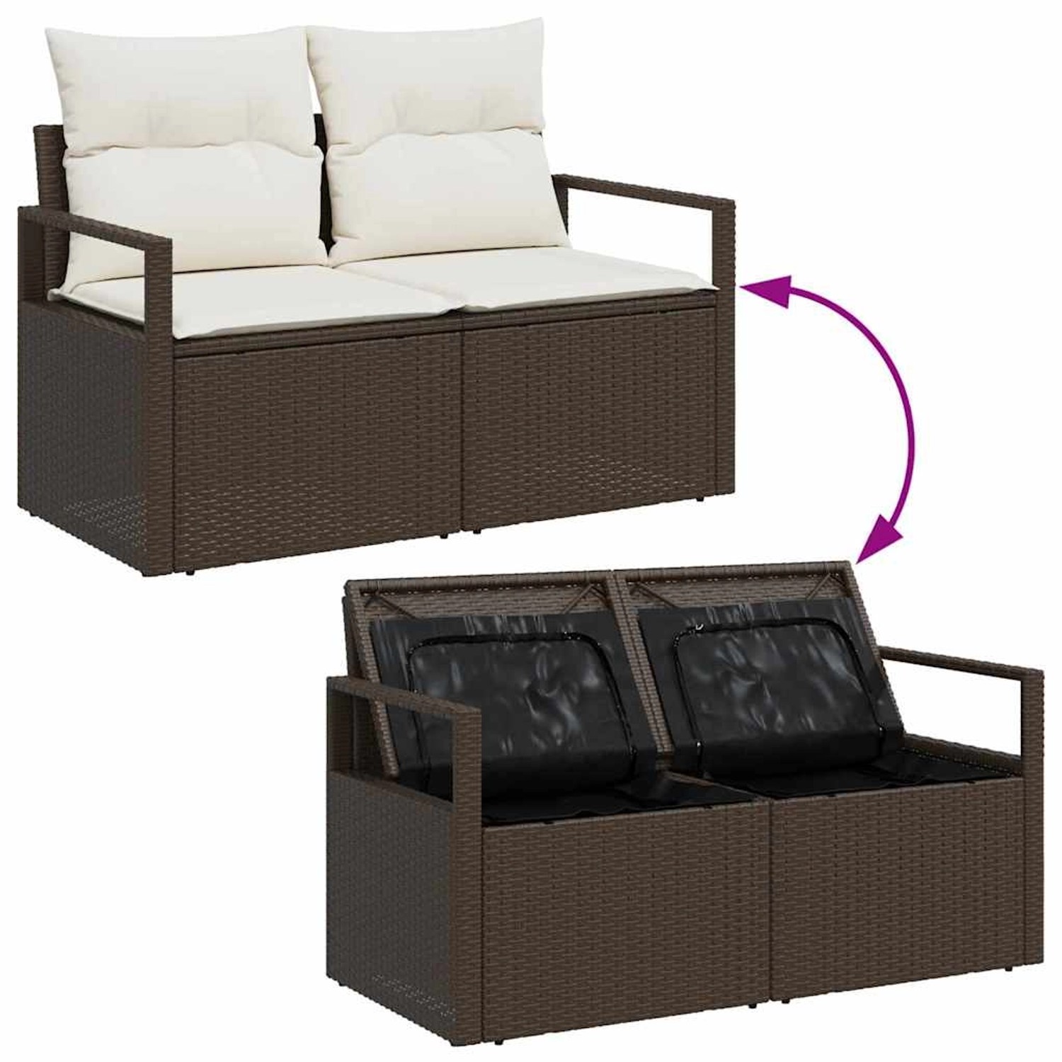 Braunes vidaXL Garten-Sofa-Set aus Rattan mit Stauraum, 11-teilig. Gartenmöbel für Terrasse und Garten.