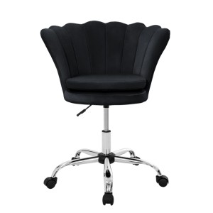 Schwarzer ML-Design Drehstuhl mit Samtbezug, höhenverstellbar und mit 5 Rollen.