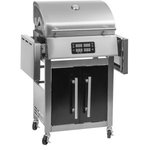 Landmann Elektrogrill aus Edelstahl mit digitalem Display und Unterschrank.