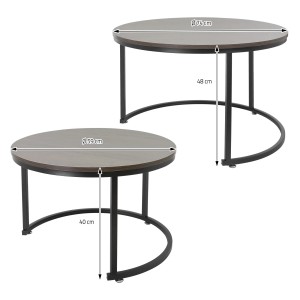 ML-Design Couchtisch 2er Set, rund, Eiche dunkel, mit Metallgestell. Wohnzimmertische im Industrial Style.