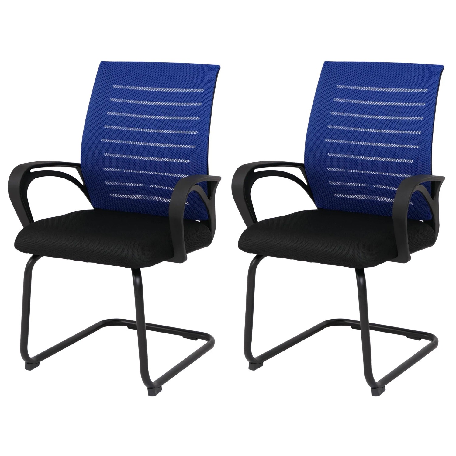 MCW 2er-Set Esszimmerstuhl K51 Stoff/Textil Blau Gestell Schwarz