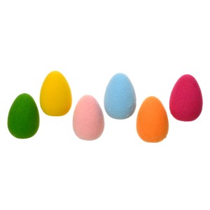 Sortierte Deko-Eier (6 Stk.) aus Polyfoam in verschiedenen Farben für Ostern.