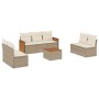 Beige 8-tlg. Garten-Sofagarnitur aus Rattan mit Kissen. Gartenmöbel-Set mit Tisch und modularen Sofas.