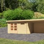 Karibu Holz-Gartenhaus Ängelholm mit Pultdach und Anbau, unbehandelt.