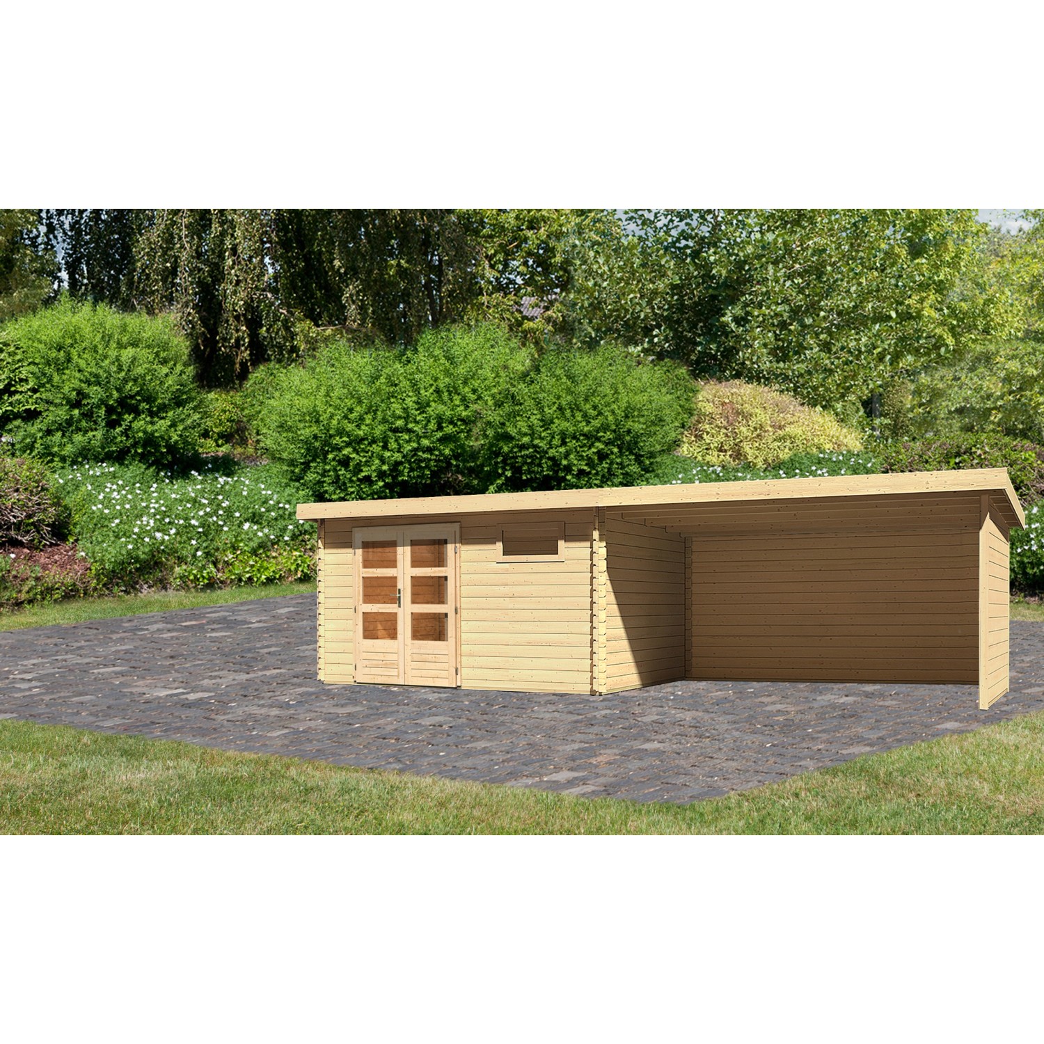 Karibu Holz-Gartenhaus Ängelholm Natur Pultdach Unbehandelt 370 cm x 280 cm günstig online kaufen