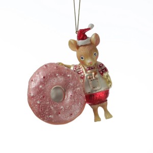 Marelida Christbaumschmuck Maus Mit Donut Süß Weihnachtsbäckerei Glas H  11,5cm