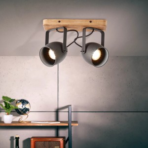 Brilliant Spotbalken Crowton, 2-flammig, kohlenschwarz/Holz, für flexible Innenraumbeleuchtung.