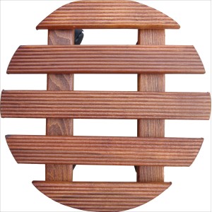 Runder Pflanzenroller aus Mahagoni-Buche, Ø 30 cm, für leichtes Verschieben von Topfpflanzen.