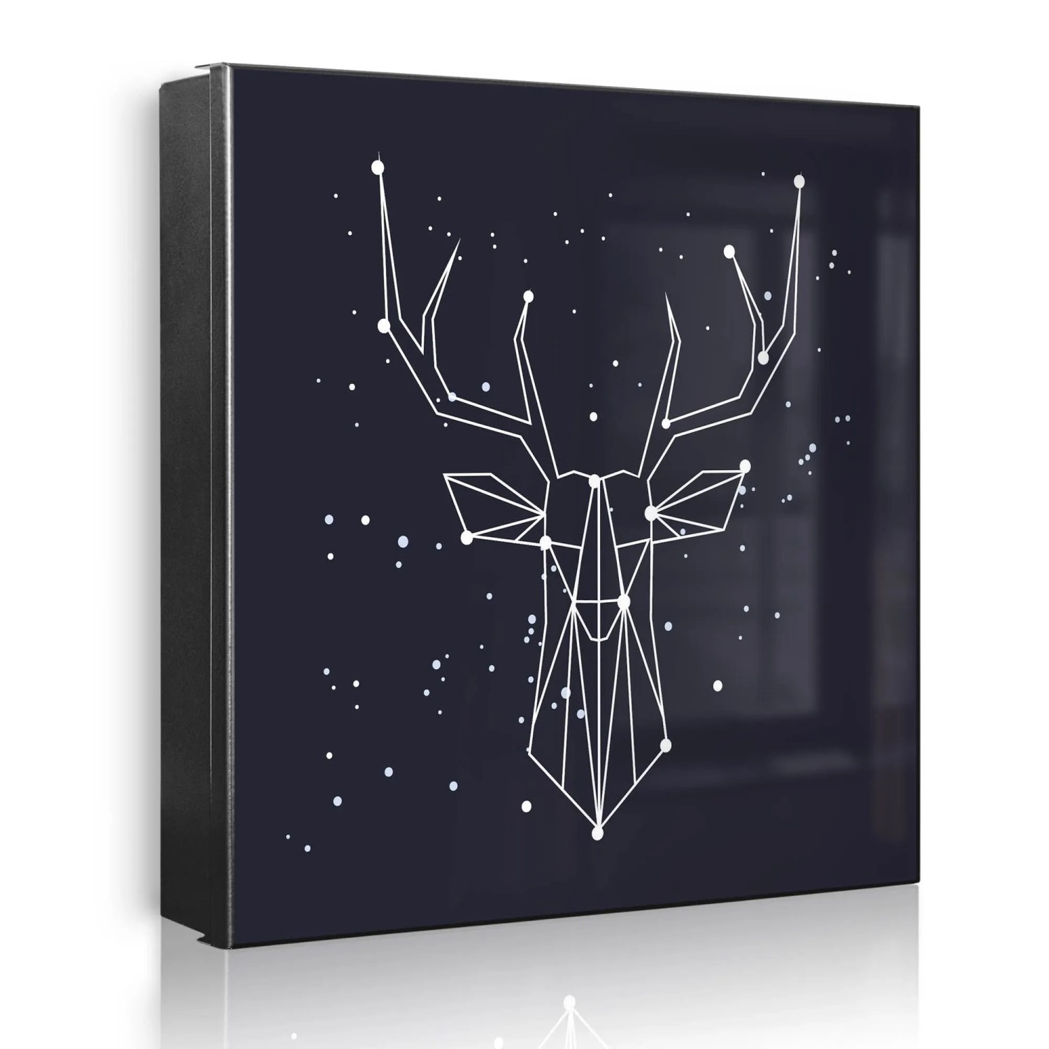 Banjado Großer Schlüsselkasten Metall 30x30cm Schwarz Scharnier Links 50 Haken Beschreibbar Magnetisch Motiv Sternbild Hirsch