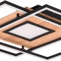 Moderne Trio LED Deckenleuchte Via in Holzoptik und Schwarz matt. Quadratisches Design mit Fernbedienung.