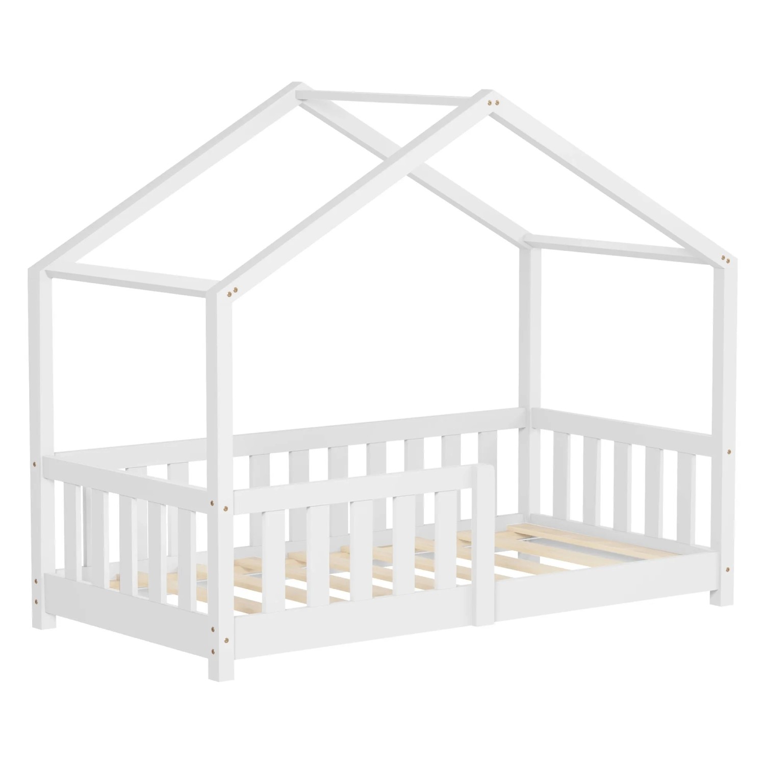 ML-Design Hausbett 70x140 cm Weiß aus Kiefernholz mit Rausfallschutz