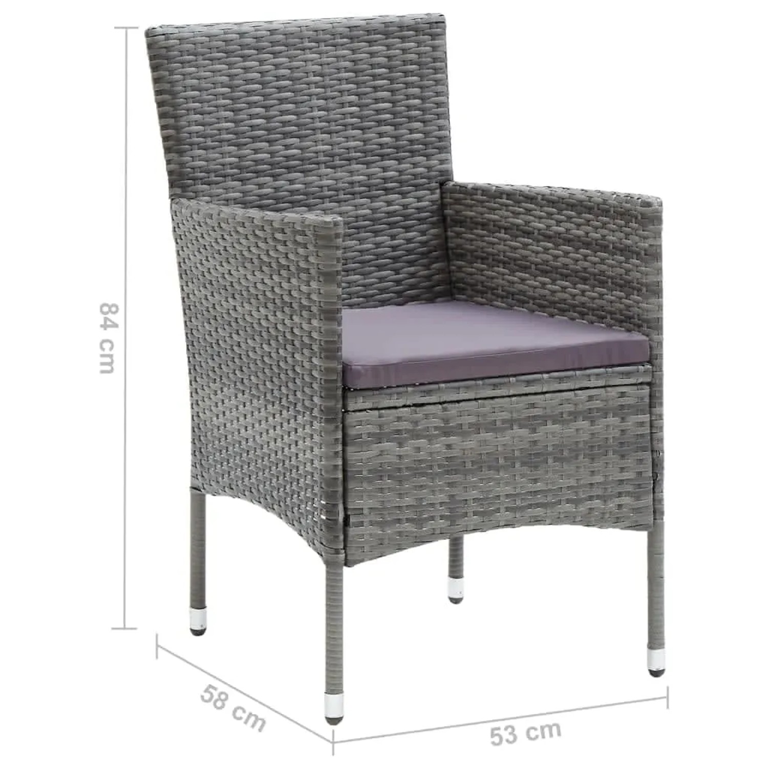 Grauer Rattan Gartenstuhl mit Kissen, Teil der 5-tlg. vidaXL Essgruppe.