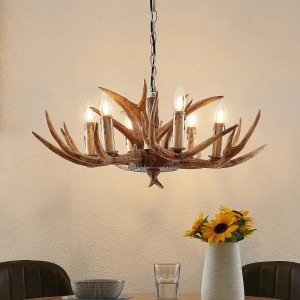 Lindby Pendelleuchte Tejask 9627918 Landhaus Vintage Rustikal in Braun 6-flammig E14 Wohnzimmerleuchte