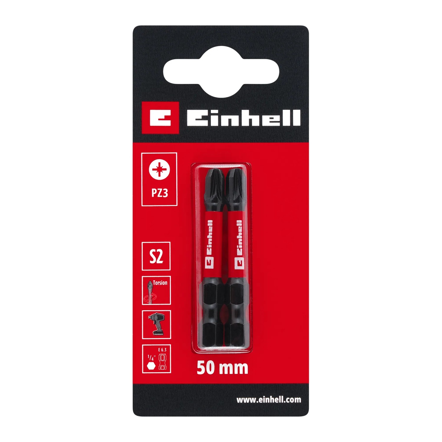 Einhell Impact Bit-Set, 2-teilig, PZ3, 50 mm, für Schraubendreher und Akkuschrauber.