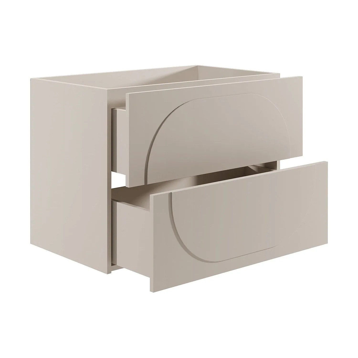 Beiger Vente-unique Waschbeckenunterschrank Vutoma, 80 cm, mit 2 Schubladen und abgerundetem Reliefdesign.