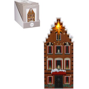 Fensteraufkleber Haus Braun, beleuchtete Weihnachtsdeko für Fenster, 29x22cm.