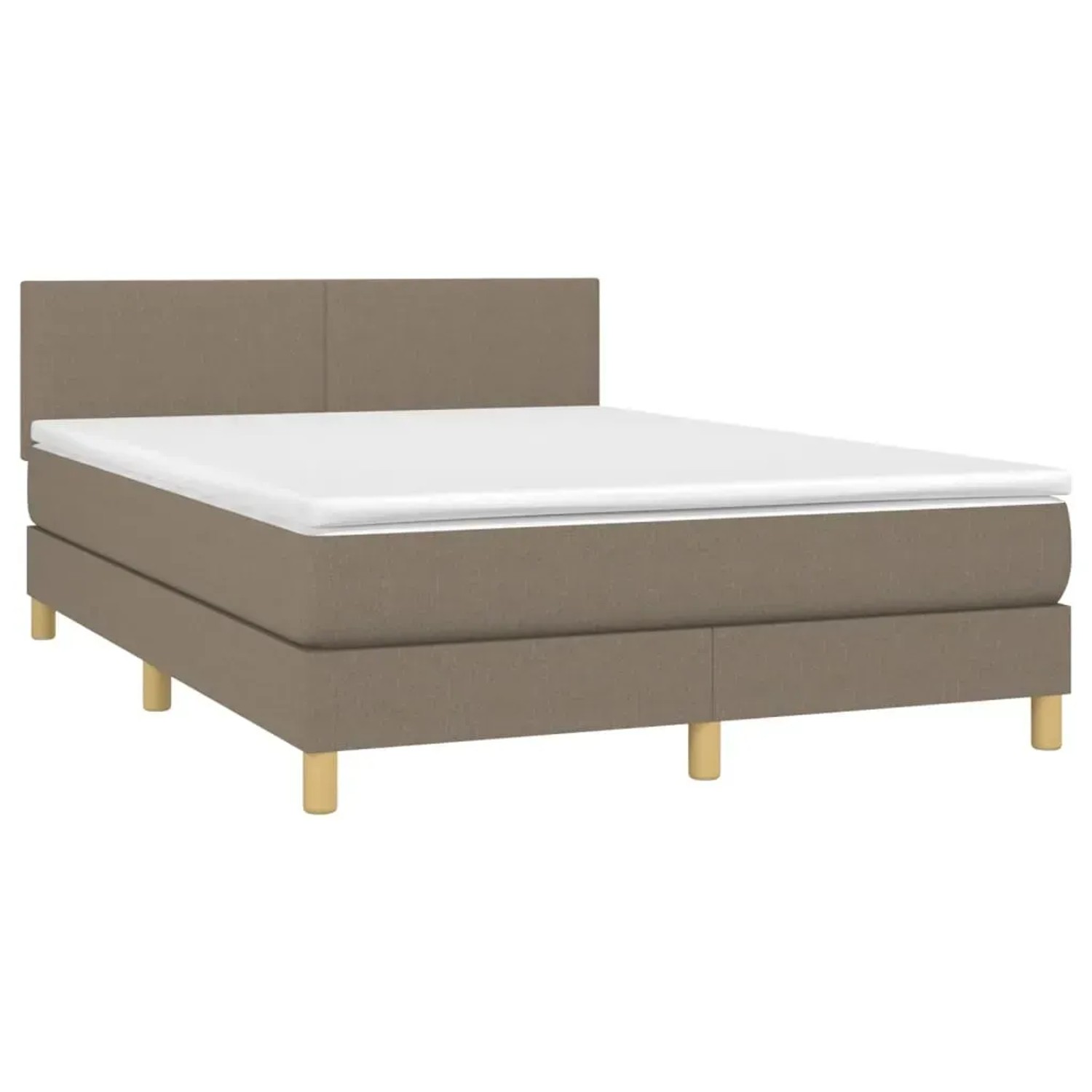 Boxspringbett Taupe (140x190 cm) mit Matratze und Kopfteil. Stoffbezug, Holzfüße.