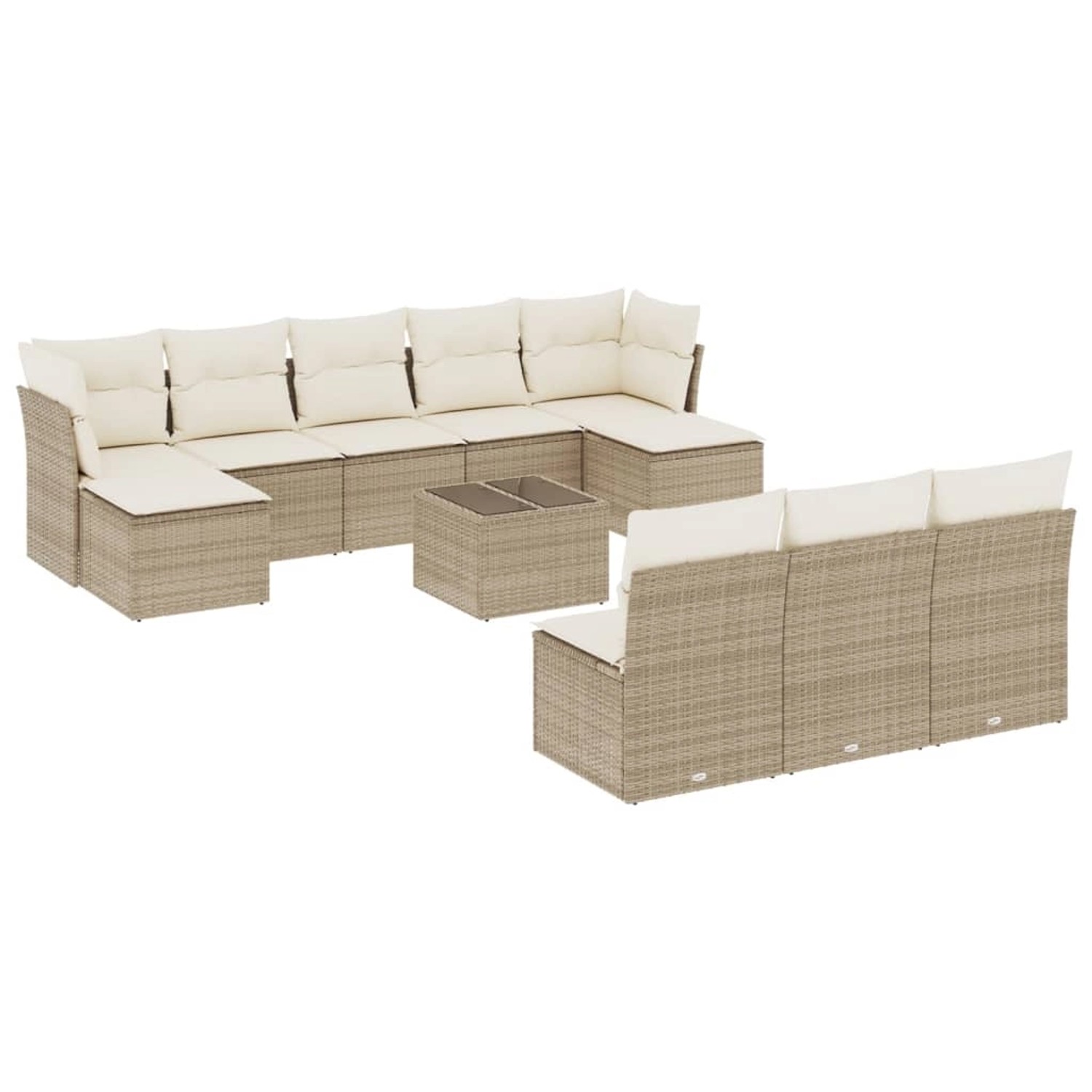 vidaXL 11-Tlg Garten-Sofagarnitur mit Kissen Beige Poly Rattan 3250137 günstig online kaufen