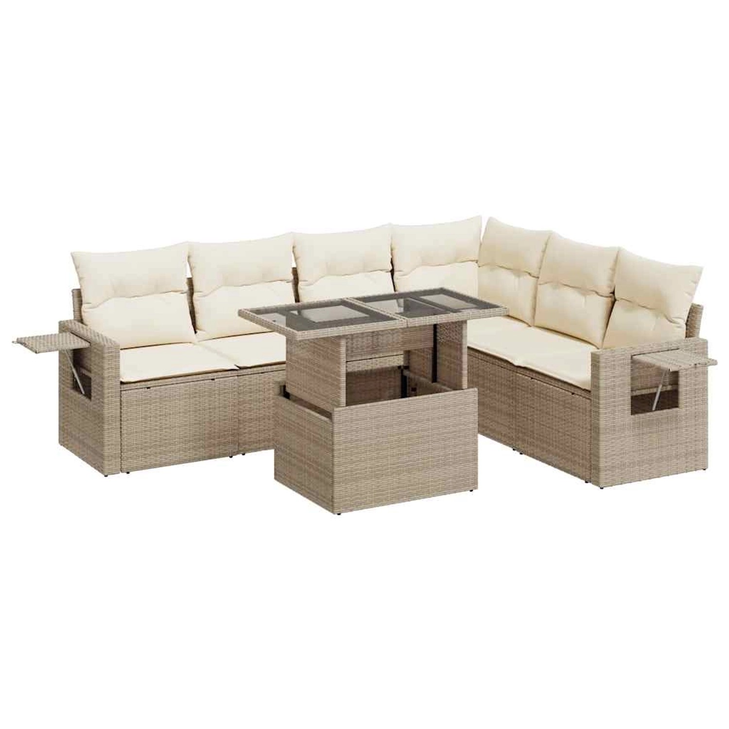 vidaXL 7-Tlg Garten-Sofagarnitur mit Kissen Beige Poly Rattan 3326489 günstig online kaufen