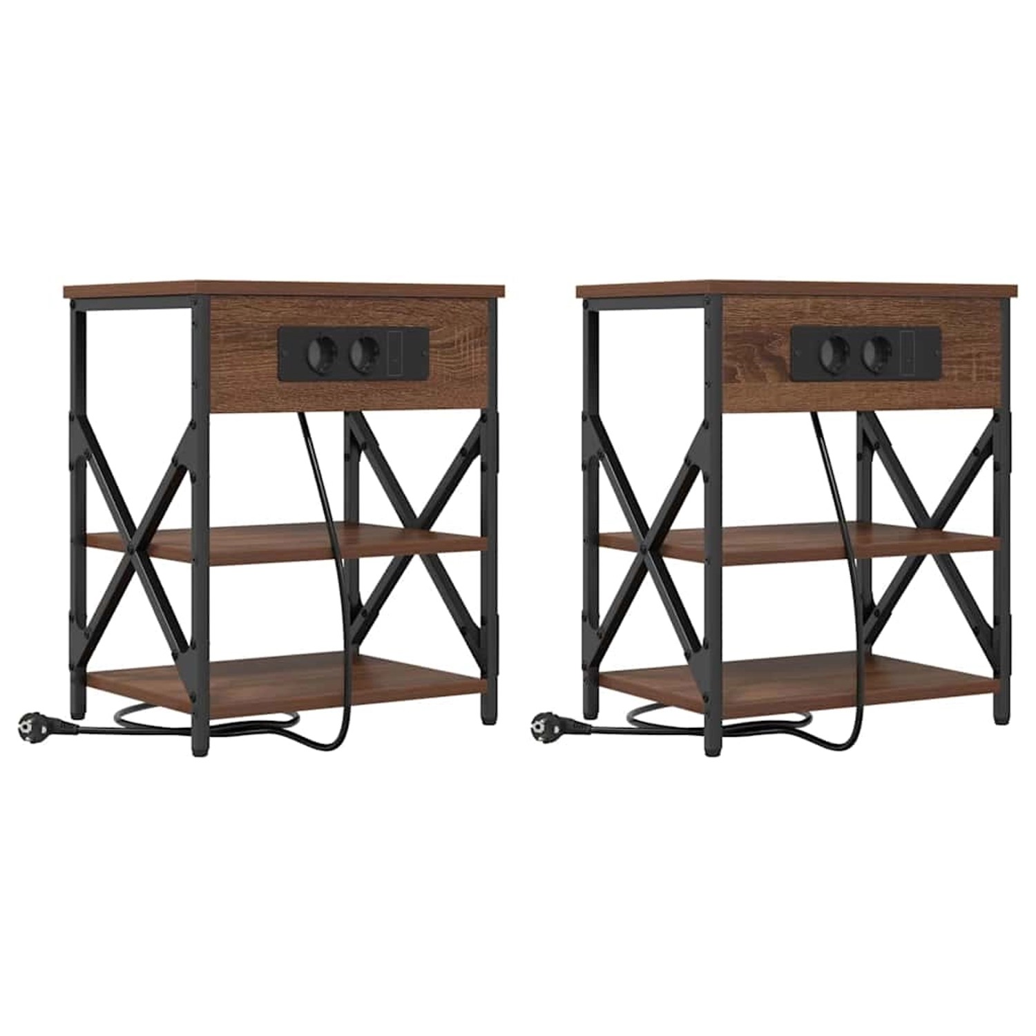 vidaXL Nachttisch mit Ladestation Braun Eichen-Optik Holzwerkstoff 859524 günstig online kaufen