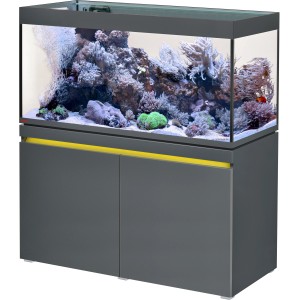Eheim Incpiria Reef 430 Graphit Aquarium-Kombination mit Unterschrank und Meerwasseraquarium.