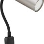 Schwarze Globo Wandlampe Robby mit Flexarm und Nickel-mattfarbenem Lampenkopf.