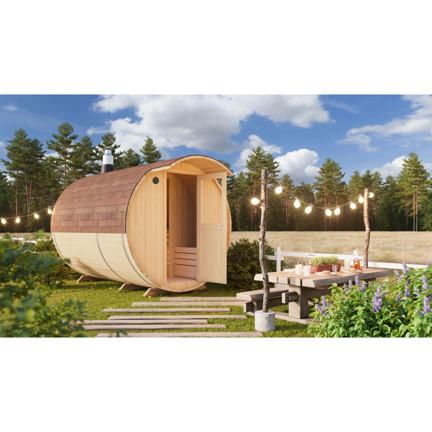 Fjordholz Fass-Sauna Jonte Fichtenholz