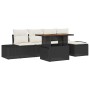 Schwarzes 6-tlg. vidaXL Garten-Sofa-Set aus Poly Rattan mit Tisch und Stauraum.