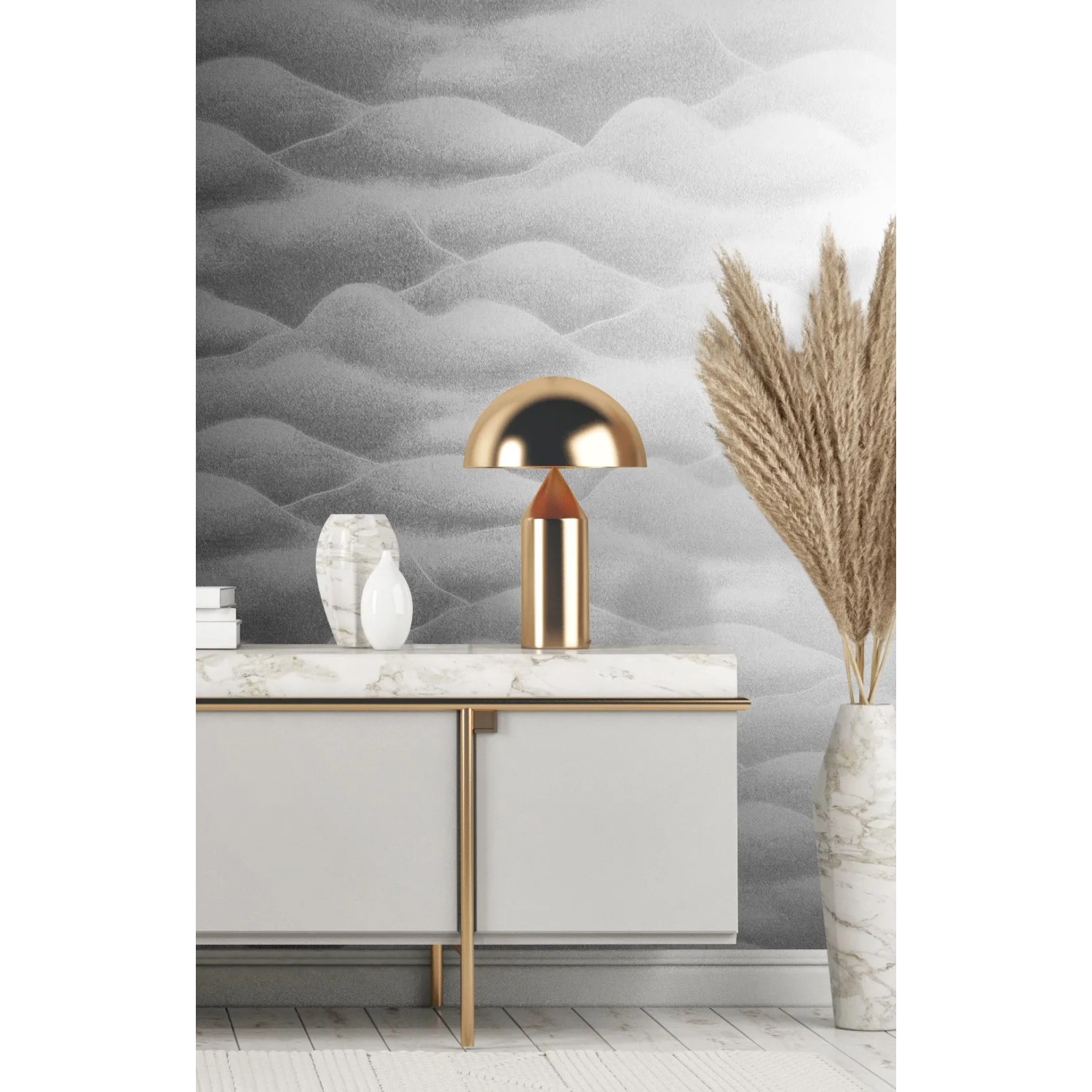 Marburg Vliestapete Habitat, grafisches Muster in Beige und Silber. Dekorative Tapete für Wohnräume.