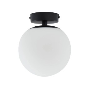 Schwarze Lucande Deckenlampe Bidolo mit weißem Glasschirm, spritzwassergeschützt für Bad.