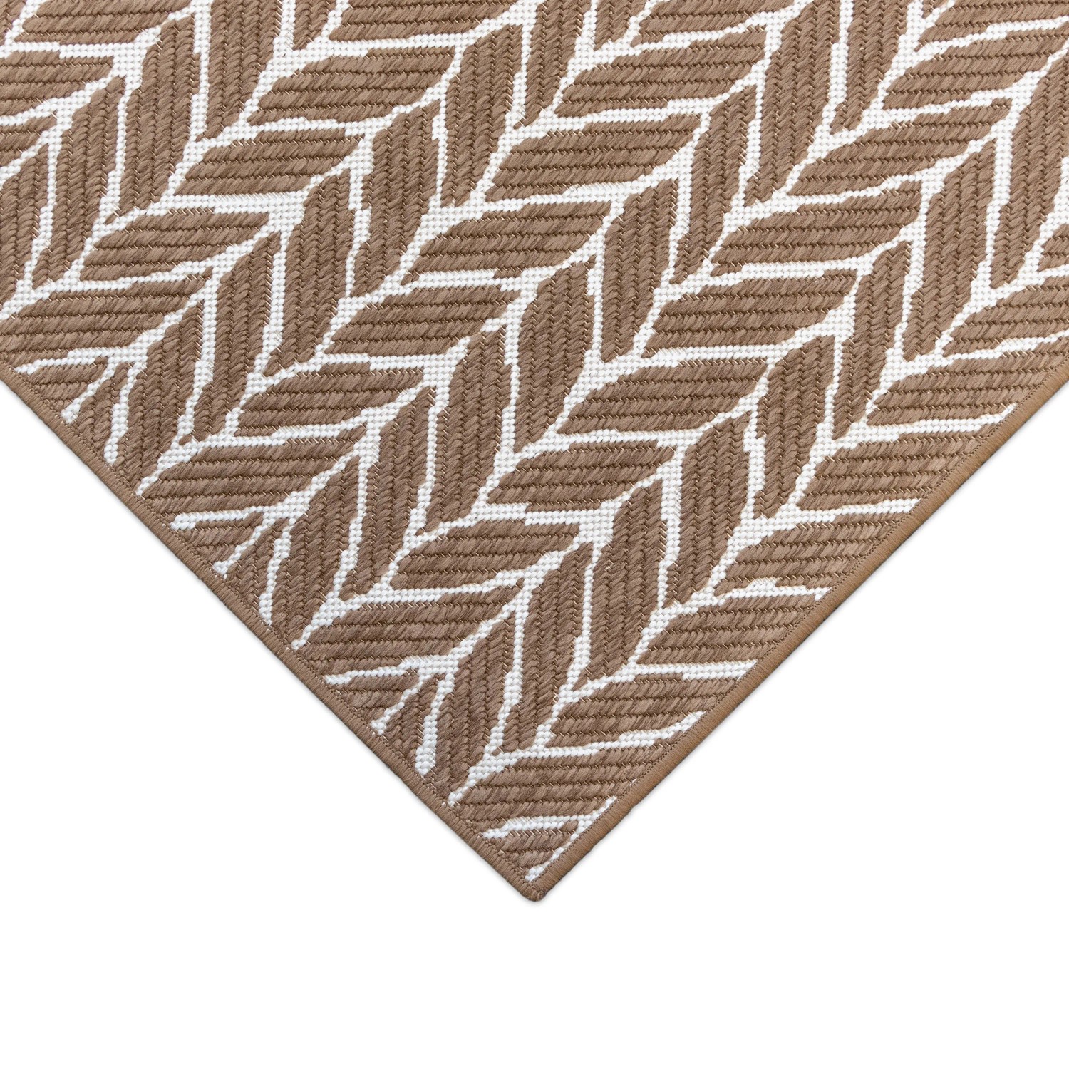 Braun-weißer Primaflor In- & Outdoorteppich (160x220cm) mit Zopfmuster. Kurzflorteppich für Balkon und Terrasse.
