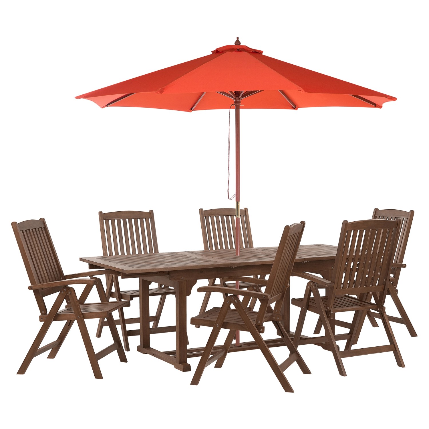 Beliani Gartentisch Set AMANTEA Dunkler Holzfarbton Rot