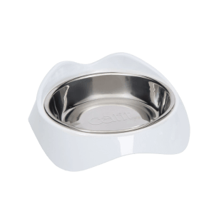 Catit Pixi Einzel-Futternapf, 200 ml, mit weißem Halter und Edelstahlschale.