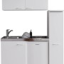 Respekta Miniküche MK130WOS, 130 cm, Weiß: Kompakte Küchenzeile mit Spüle, Kochfeld, Kühlschrank und Schränken.