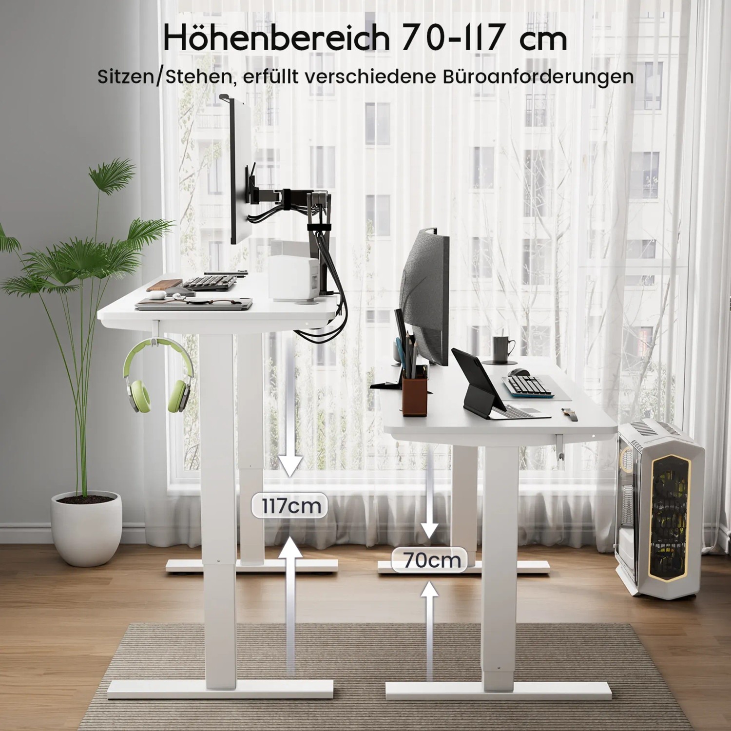HOMAVO Elektrisch Höhenverstellbarer Schreibtisch 160x80cm mit Memory Funktion Anti Kollisions System Sitzerinnerung Weiß_3