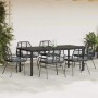 Schwarze 7-tlg. Garten-Essgruppe aus Poly Rattan mit Glasplatte und Kissen.