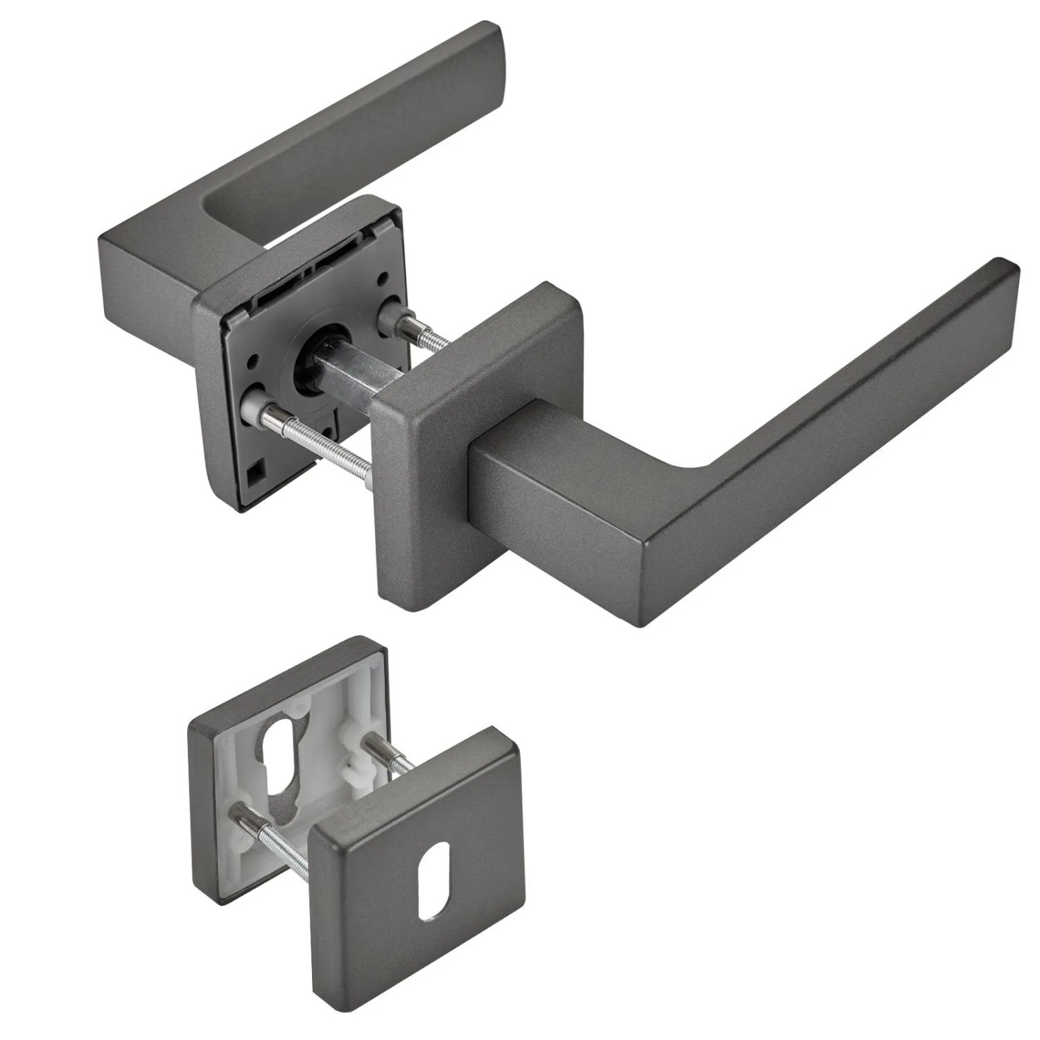 SOTECH Türdrückergarnitur CUBE Anthrazit Rosette Buntbart mit Befestigungsmaterial