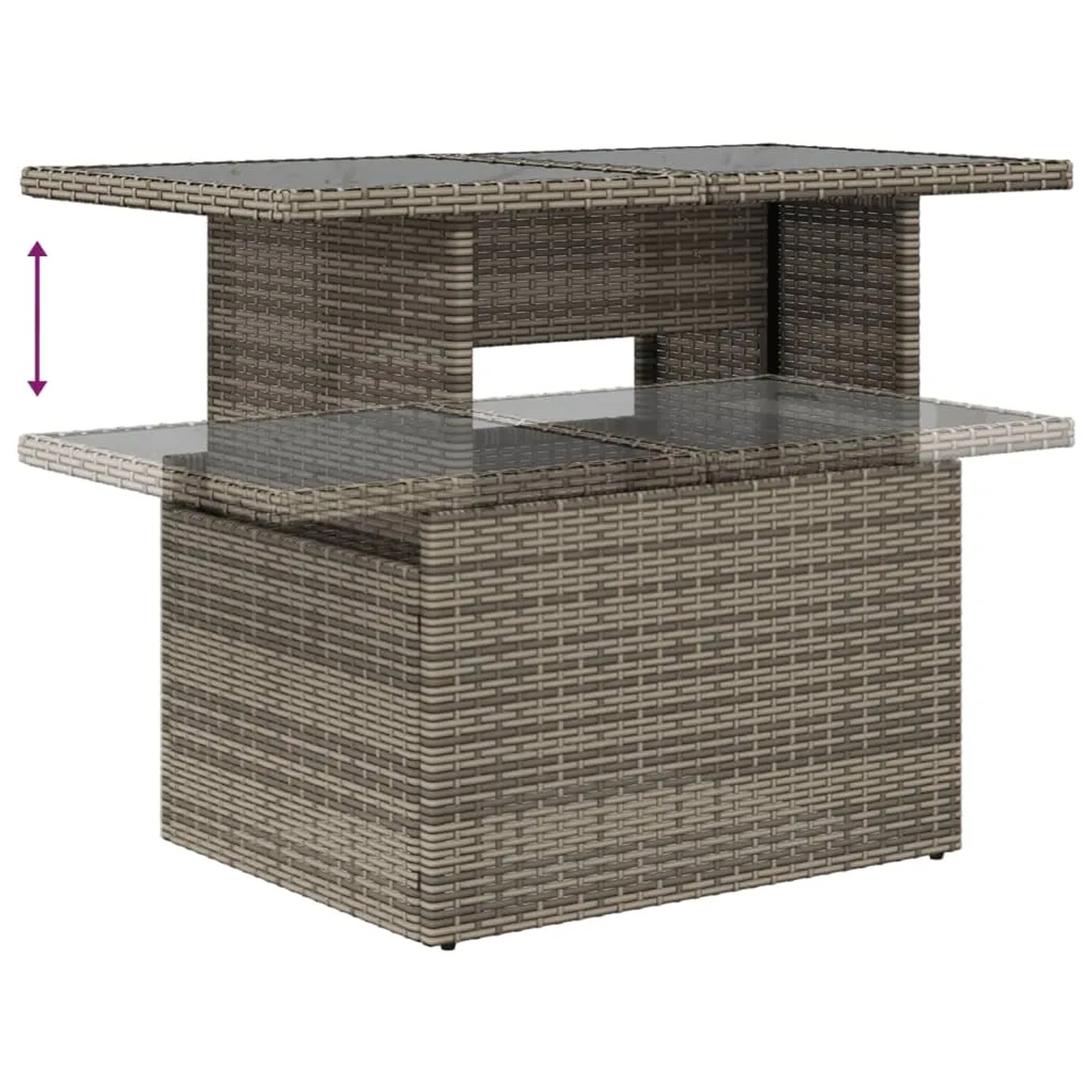 Verstellbarer Gartentisch aus grauem Rattan der vidaXL 8-tlg. Garten-Sofagarnitur mit Glasplatte.