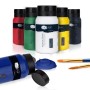 Artina Crylic Acrylfarben Set, 6 Farben (Weiß, Gelb, Grün, Rot, Blau, Schwarz) mit Farbtupfer und Pinsel.