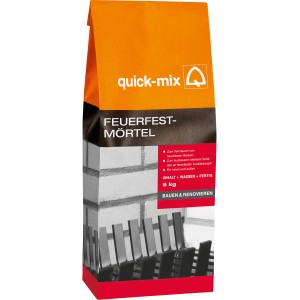 Quick-Mix Feuerfestmörtel 5 kg im Sack, geeignet zum Vermauern und Ausbessern von Feuerstellen.