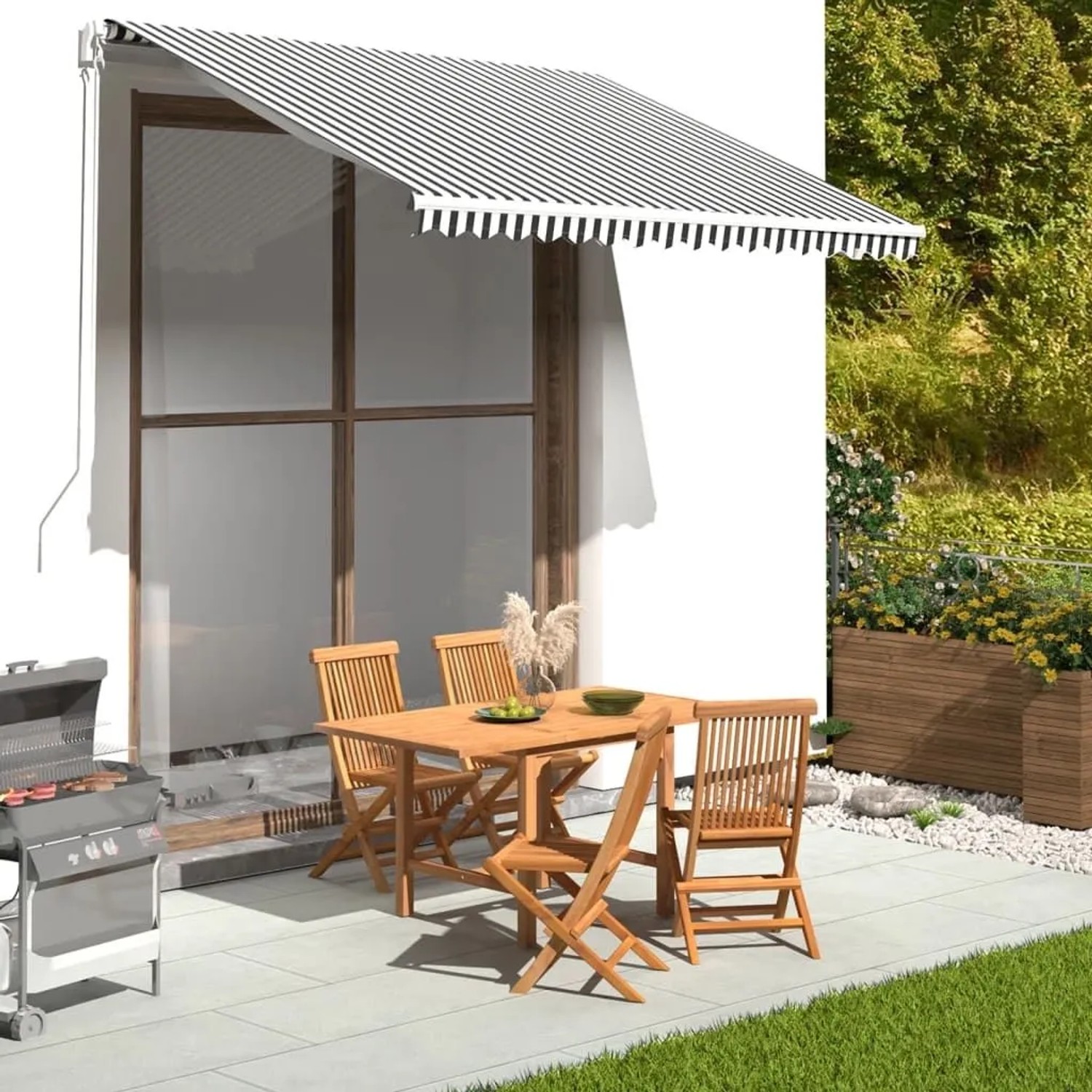 markise rollt sich wellig auf Sonnensegel einziehbar Wasserdicht Outdoor Markisen UV-Schutz Reißfest für Terrasse Balkon Outdoor Garten mit Ösen und Seilen 1x3.5m Dunkelgrau Style:Bake Off color:Gray Donner Yellow Fall Delay