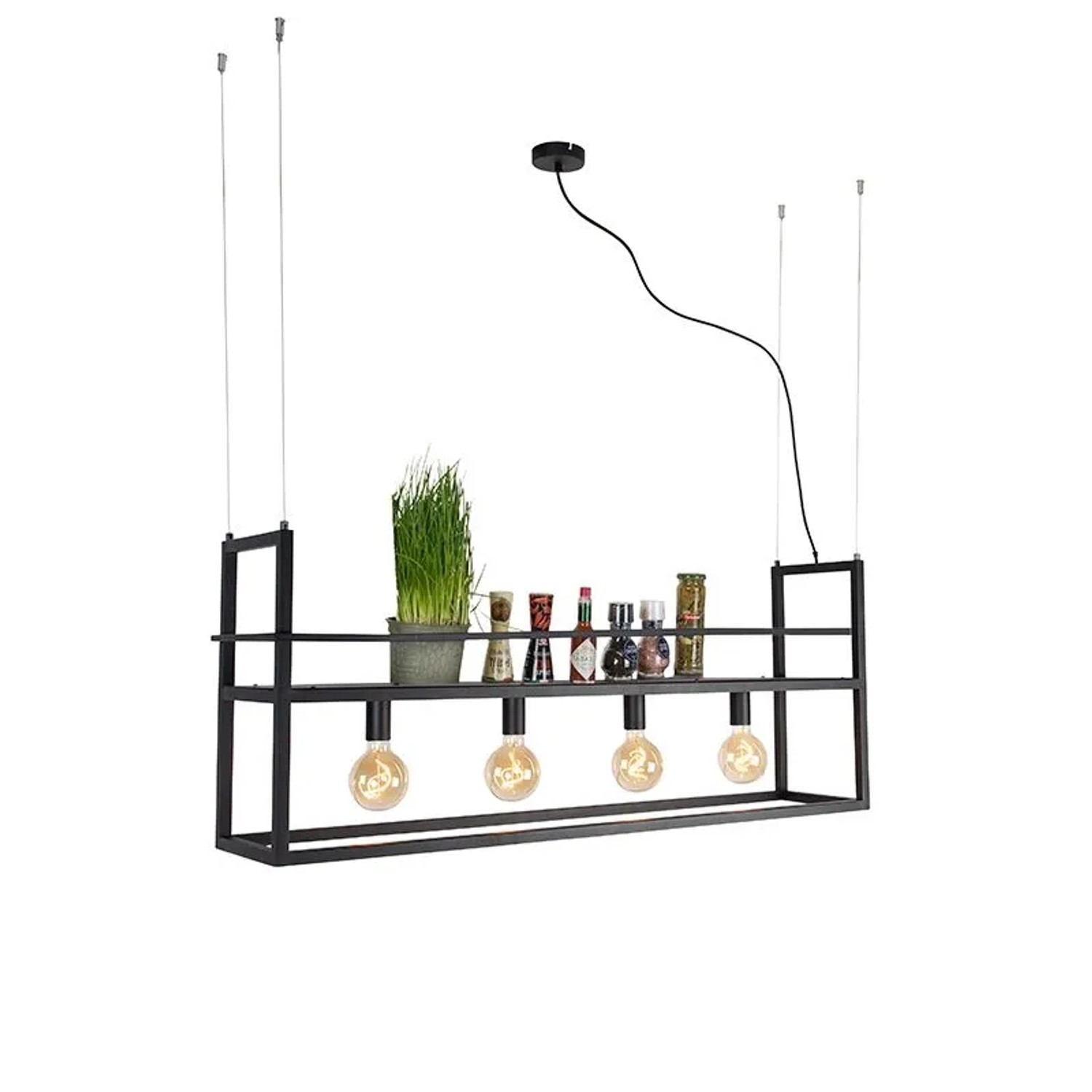QAZQA Industrielle Hängelampe Schwarz mit Gestell Groß 4 Flammig Cage Rack