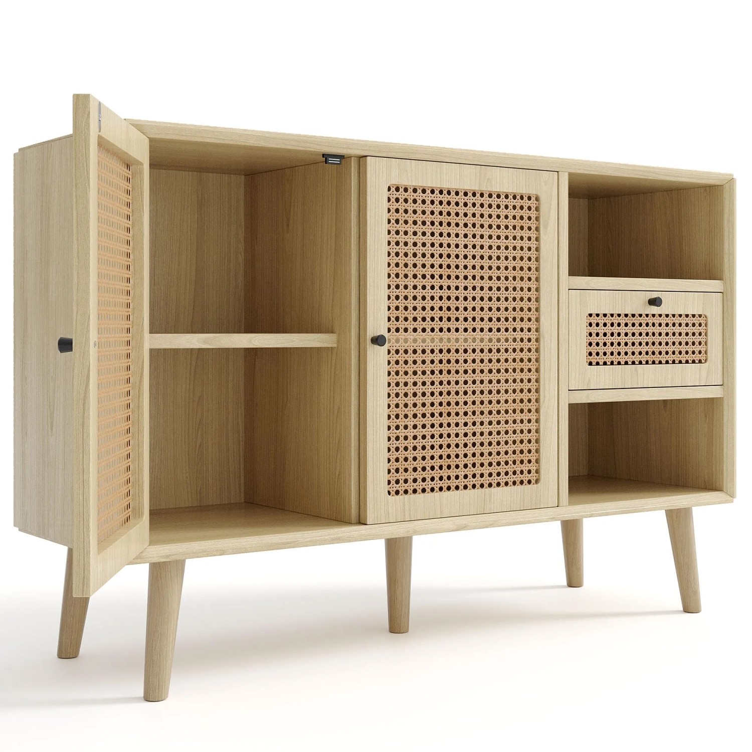 okwish Sideboard mit 1 Schublade 2 Türen Rattan Wohnzimmer 120x80x40cm Natur