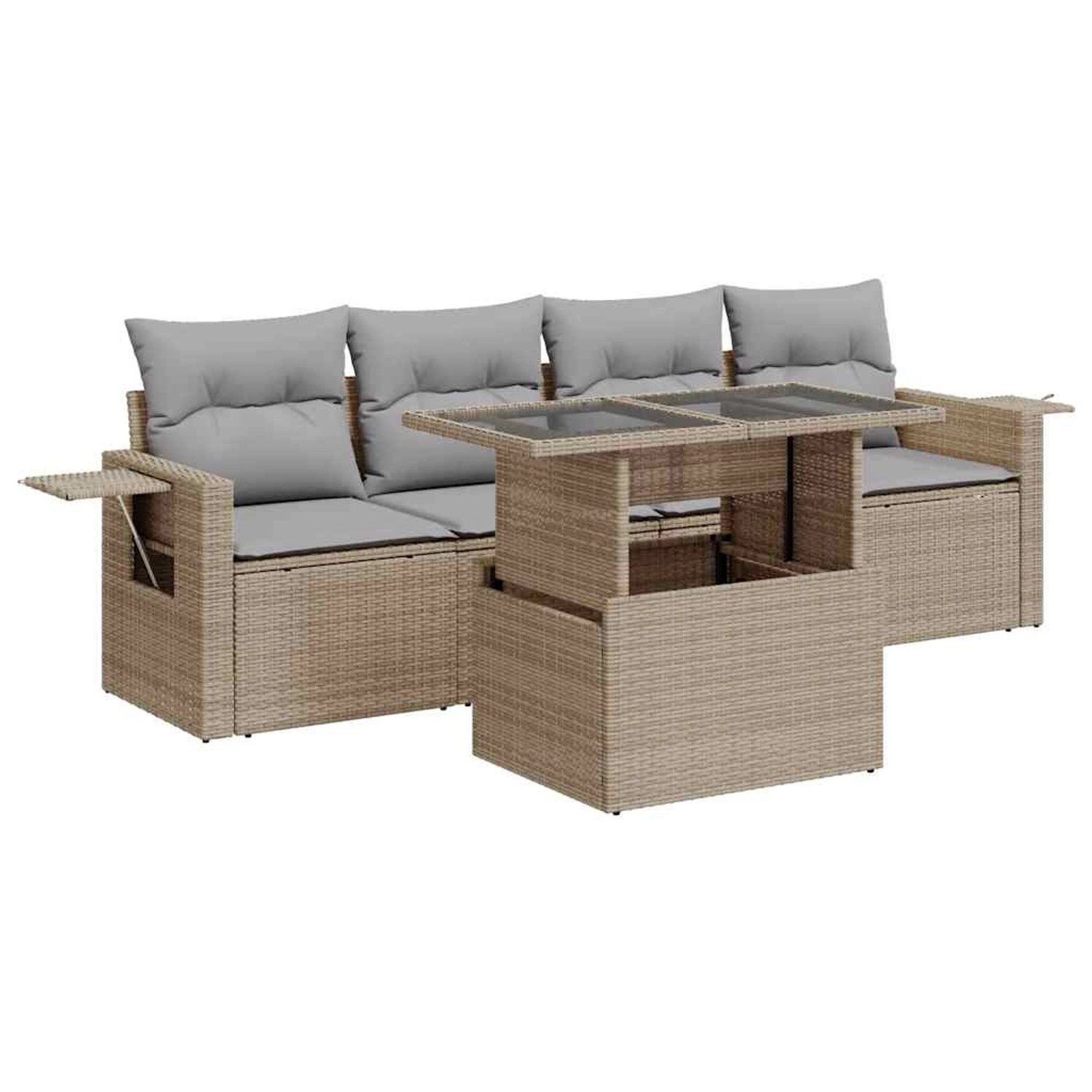vidaXL 5-Tlg Garten-Sofagarnitur mit Kissen Beige Poly Rattan 3326400 günstig online kaufen